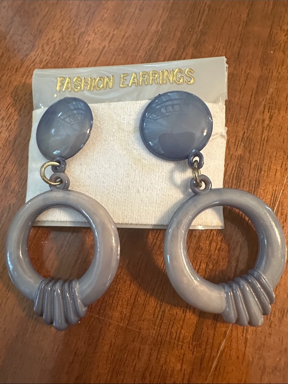 Vintage New on Card Blue Gray Plastic Hoop Drop Post Earrings